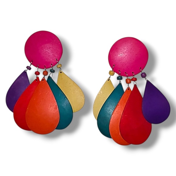 Estate Jewelry - Vintage Big '80s Colorful Geometric Pierced Dangle Earrings